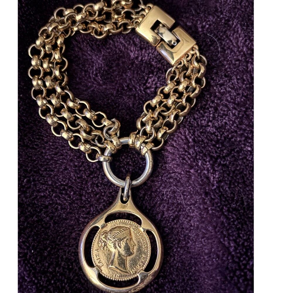 Vintage Monet Via Da Lucca Gold Tone Coin Multi-Strand Chain Bracelet